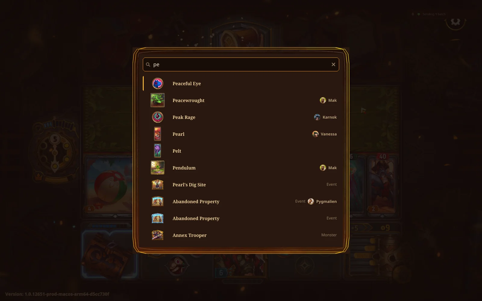 Search opens over the game.