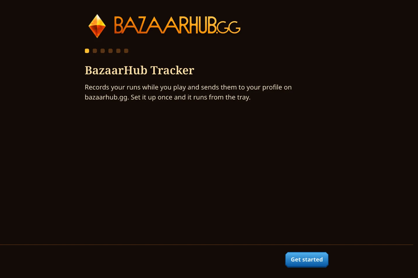 The tracker's welcome screen.